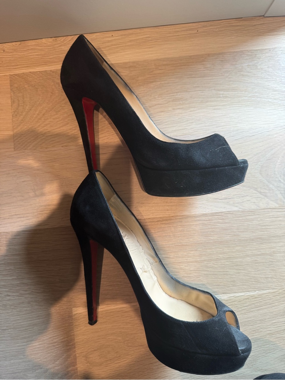 Christian Louboutin Suede Peep Toe Platform Sandals